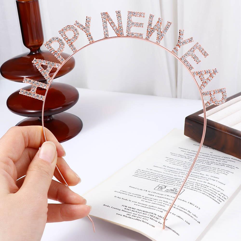 New Year Gift Zinc Zinc Alloy HAPPY NEW YEAR Headband Rhinestone Crown Female Jewelry Korean Style Hair Hoop