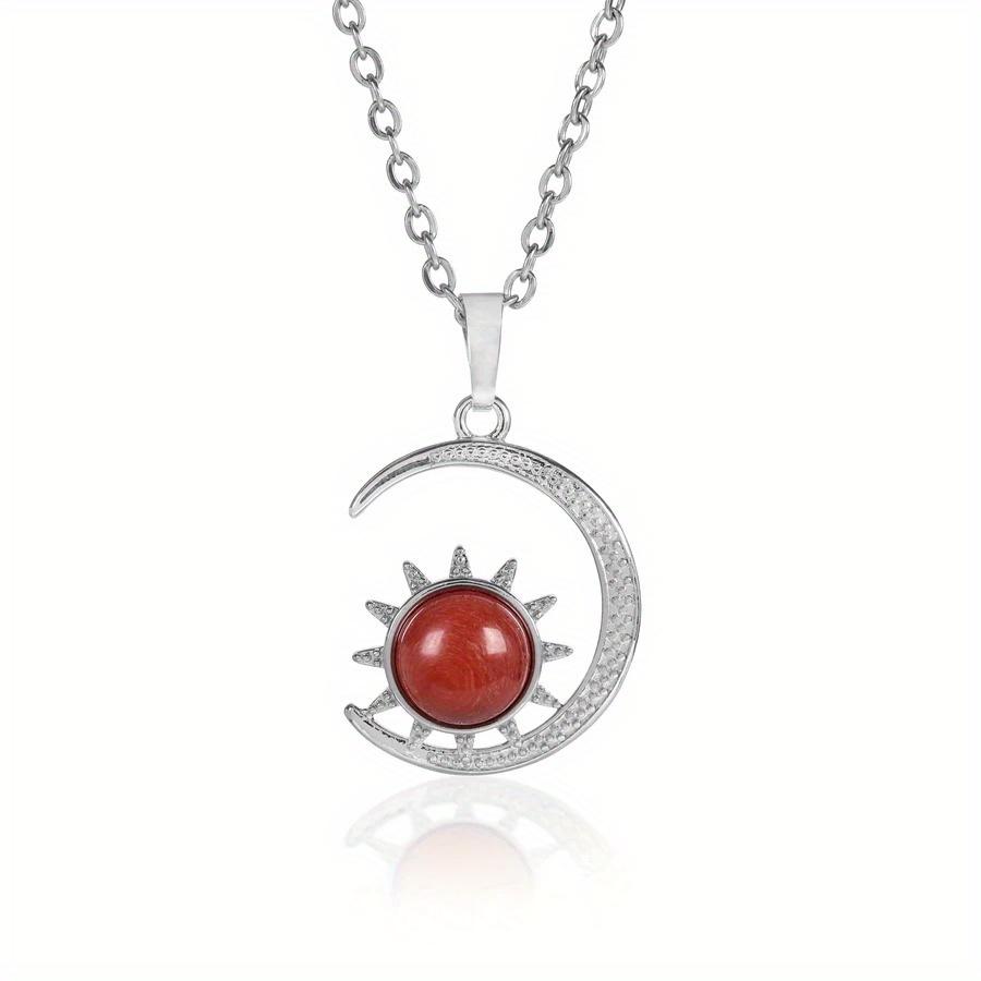 Natural Crystal Stone Inlaid Sun Moon Pendant Amethyst Rose Quartz Classic Charm Necklace Jewelry Necklace Jewelry for Women