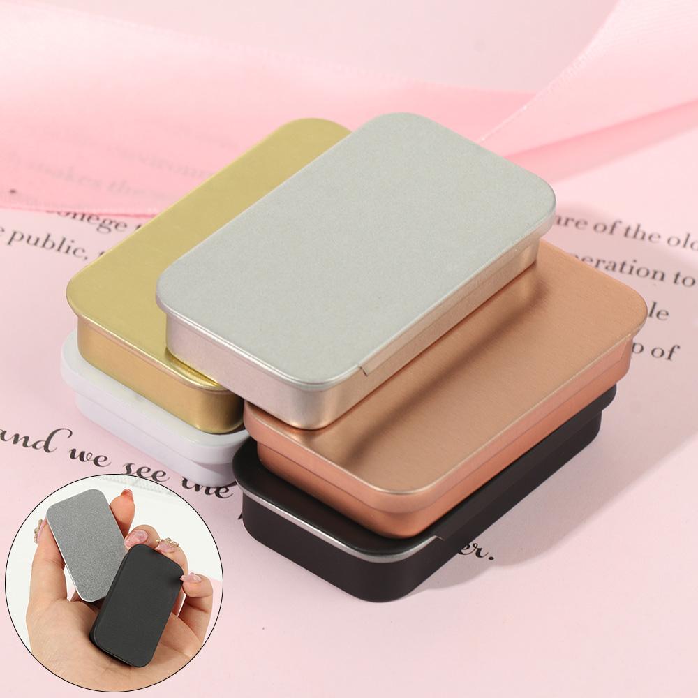 Mini Metal Rectangular Empty Tin Box Tinplate Push Candy Pill Cases Bins Hinged Containers Small Organizer Storage Box (Small)