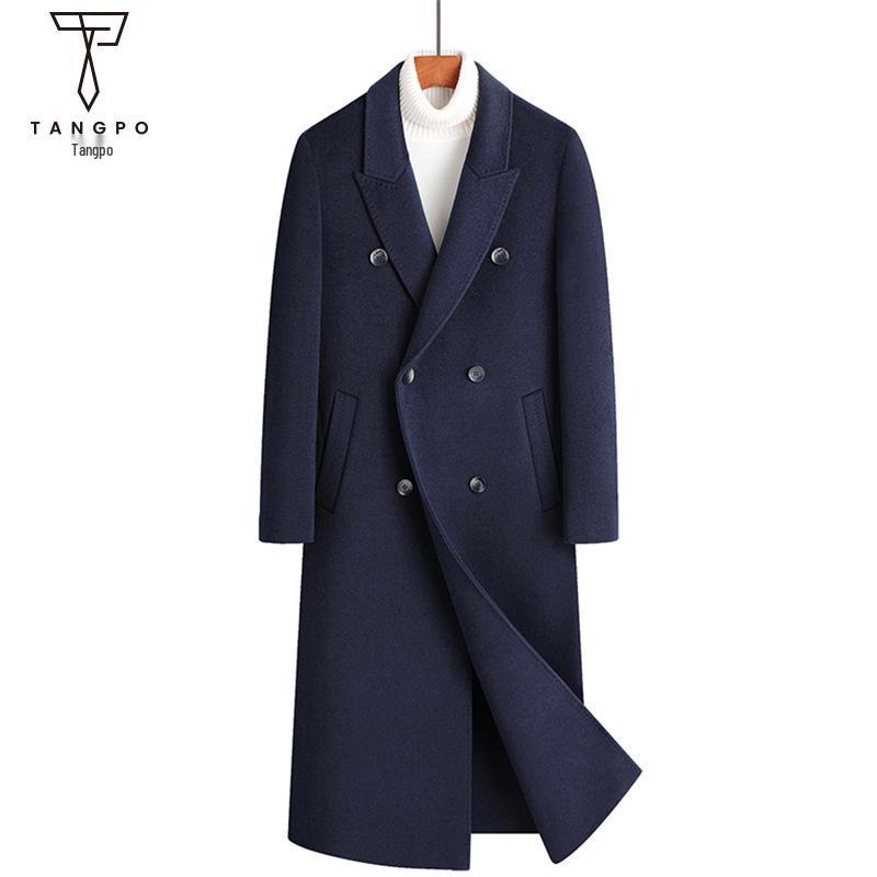 Men’s Double-Breasted Wool Trench Coat - Long Over-the-Knee Suit Collar for Autumn and Winter