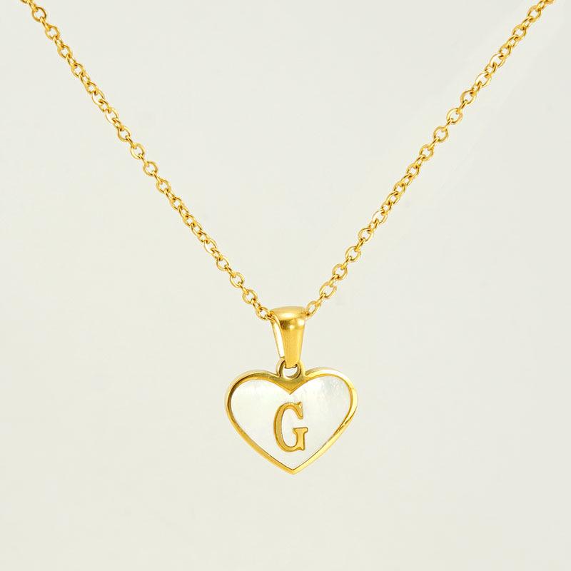Personalized Heart Letter Necklace: Stainless Steel & Natural Shell Clavicle Chain