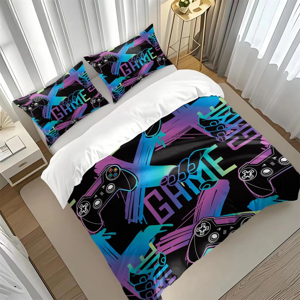 Gamepad Printed Bedding Soft and Cozy Duvet Cover and Pillowcases Room Decorating Set for Video Game Lovers for All Seasons