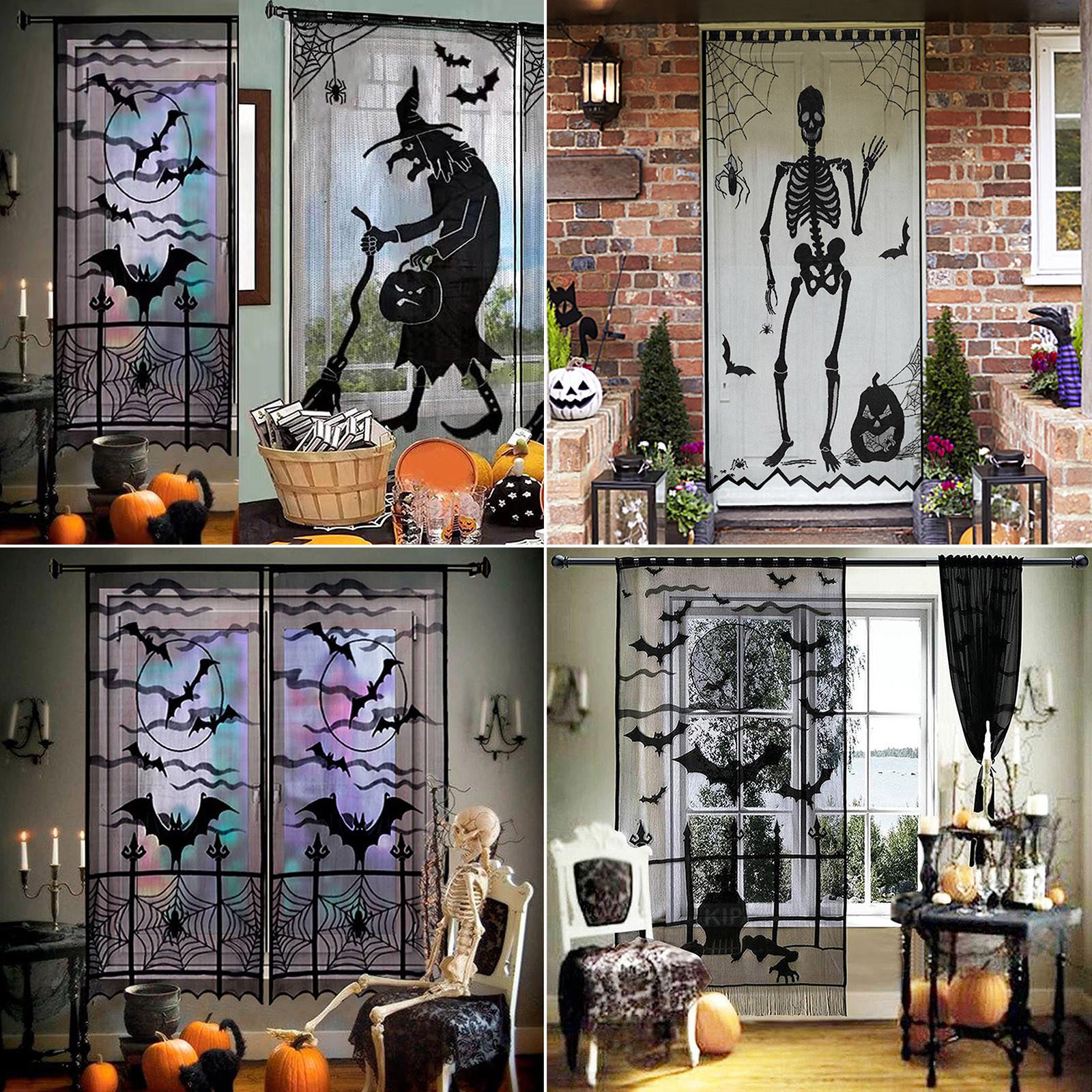 

Занавески на Хэллоуин Летучие мыши-ведьмы Занавеска на окно на Хэллоуин, черная кружевная дверная занавеска Декор для оконных украшений на Хэллоуин, 40 х 84 дюйма One Size