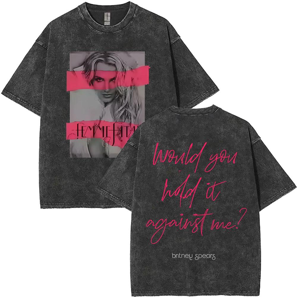 Limited Britney Spears Oops I Did It Again Tour  Vintage Washed T Shirt Summer Men Women High Quality Cotton Retro Tshirt