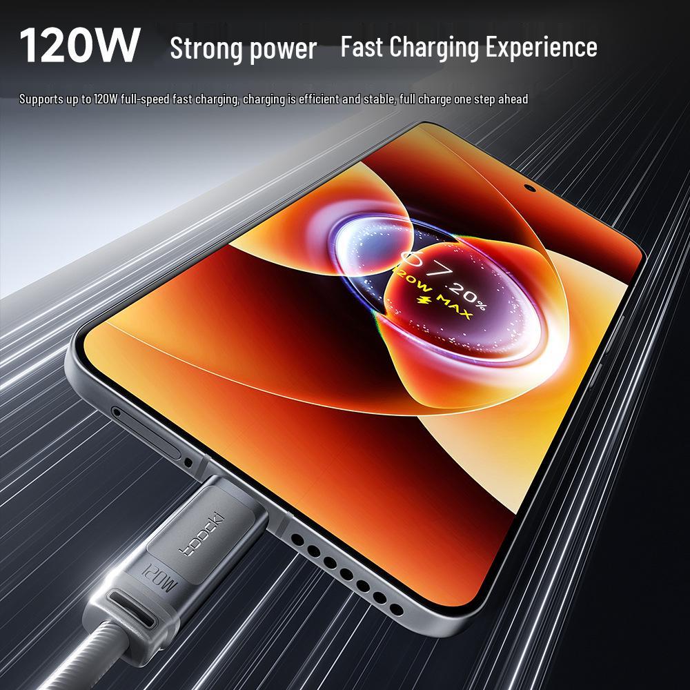 Tookci 120W Fast Charging Silicone Data Cable, Aluminum Alloy Shell, Compatible with Xiaomi 17
