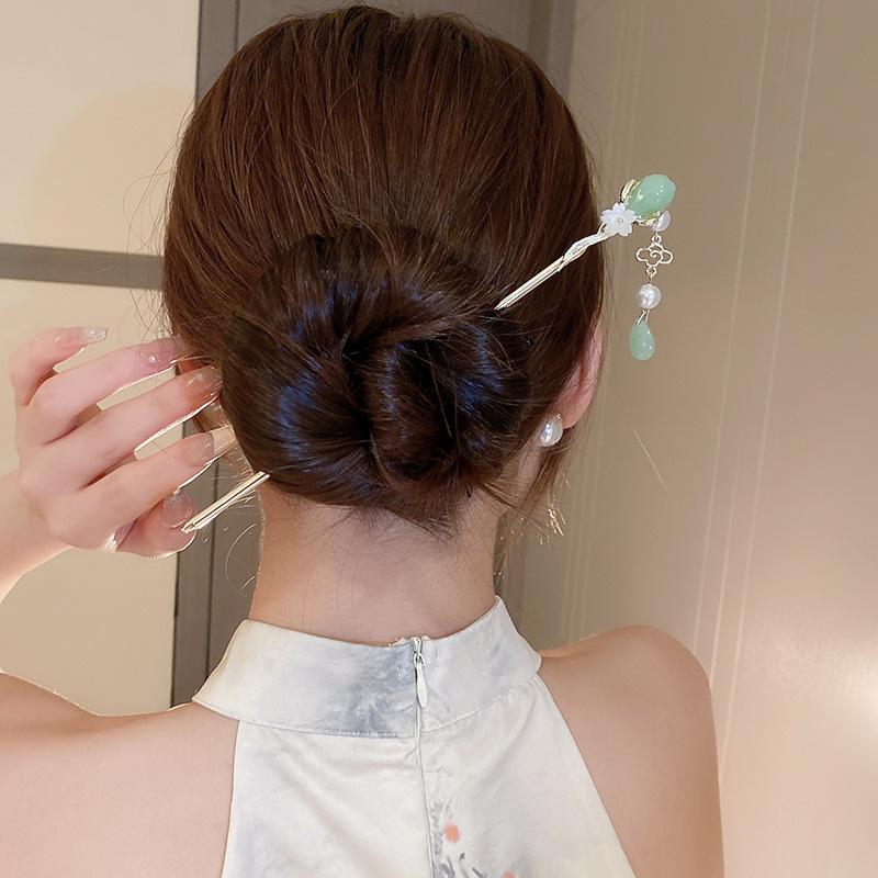 New Chinese Flower Pearl Tassel Hairpin Guochao Fashion Retro Hairpin Hanfu Versatile New Hairpin Hair Accessories Women