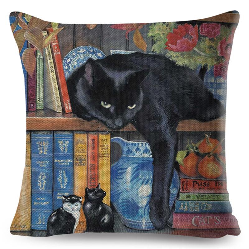 Cute Book Cat Party Cushion Cover Decor Cartoon Animal Pillowcase Printing Cojines Polyester Pillow Case  for Sofa Home 45x45cm