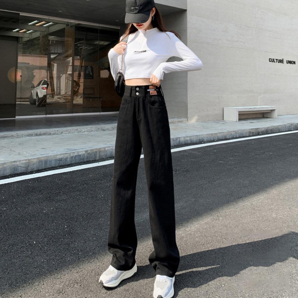 Temperament High Waist Straight Jeans Women's Summer Loose 2025 New Skinny Floor Drape Wide Leg Pants