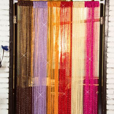 200 cm x 100 cm Home Dekoration Silber Linie Tür Vorhänge Shiny Valance Quaste Flash