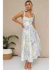 V Neck Strap Printingt Dress Lace Up Knee Length Dress Elegant Sleeveless Dresses  Causal Women Dress