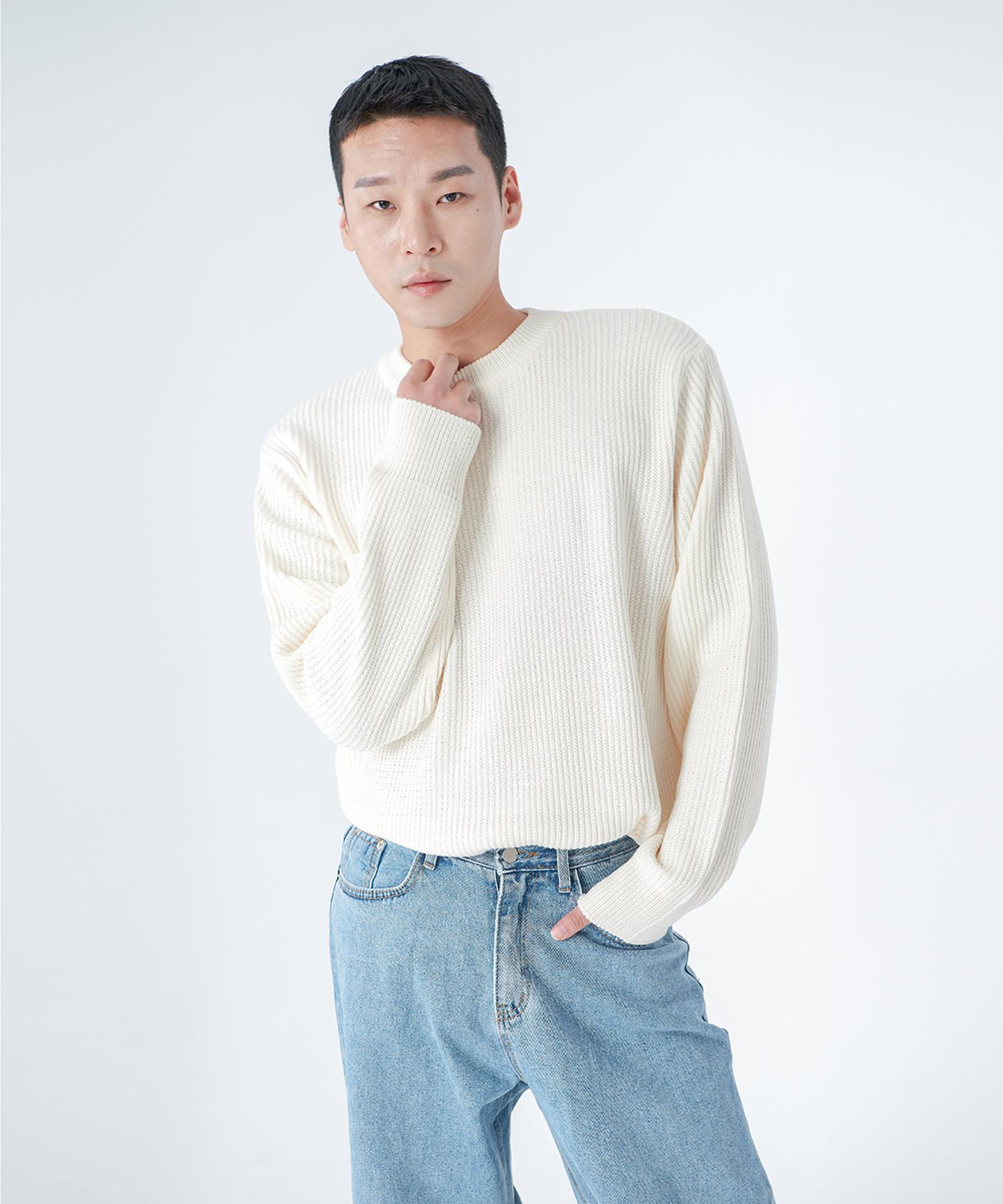Moo Basic Crew Neck Knit - Ivory Beige/M