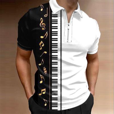 Men's Shirt Polo Casual Zip Short Sleeve Fashion Casual Zipper Summer Spring Regular Fit 3D White Keyboard Print Shirt