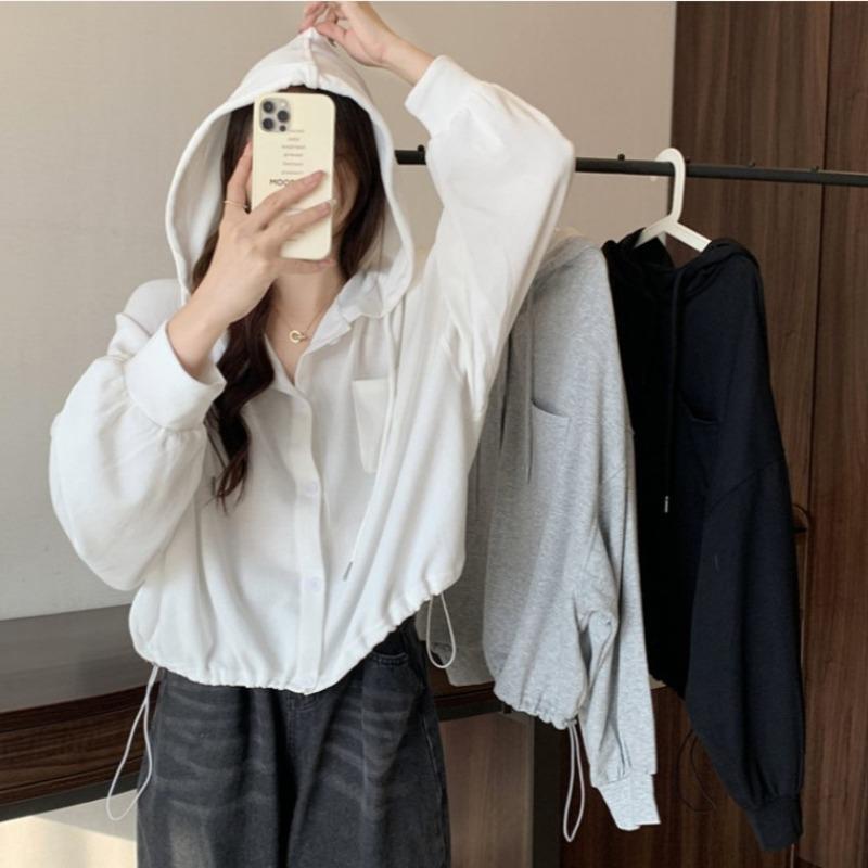 Sweater jacket women's new thin loose hooded button-up cardigan versatile top
