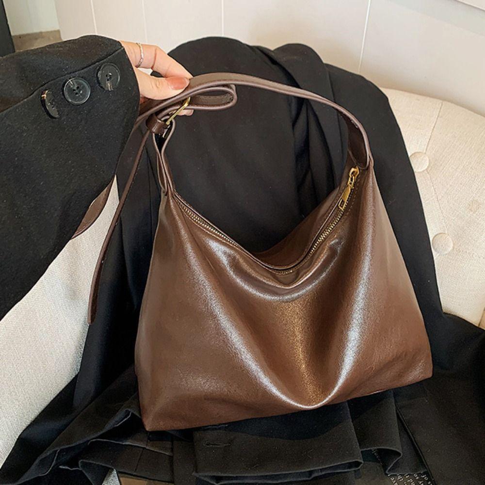 Lightweight Soft Leather Tote Bag Elegant Vintage Underarm Bag Commuting Shoulder Bag  Shopping