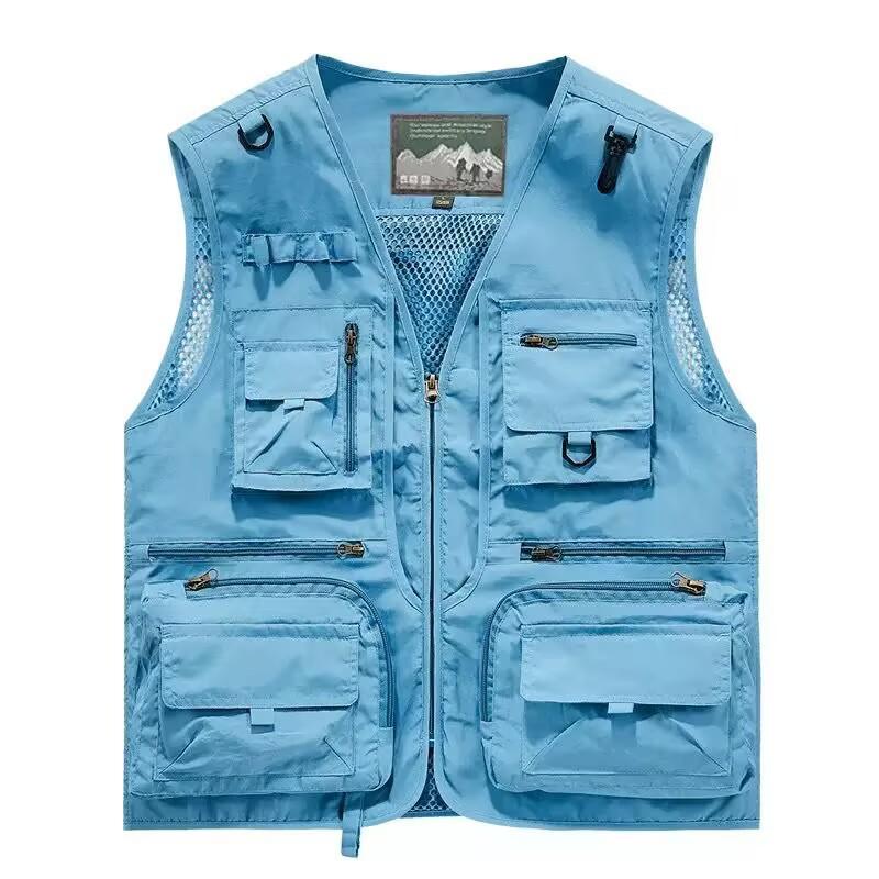 

Многокарманный жилет утилитарный с застежкой-молнией и клапаном, регулируемыми D-образными кольцами, дышащей сетчатой подкладкой, несколькими вариантами цвета S павлин голубой