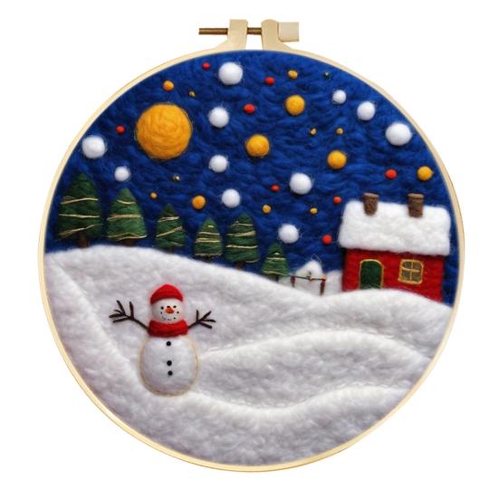 Christmas Needle Felting Kit Holiday Felt Painting Set for Beginners Starter Needle Felting DIY Craft Kit with Pad Needles Wool Decorative Frame