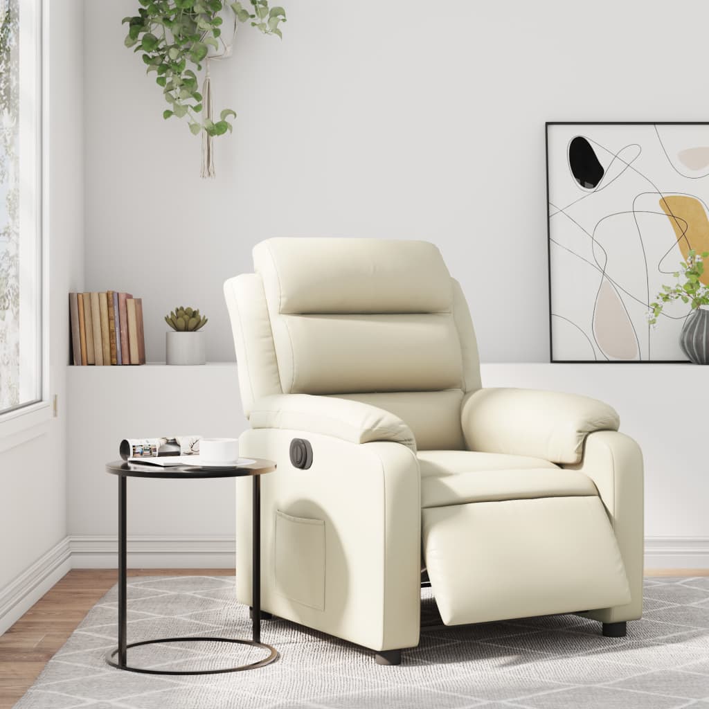 Electric Recliner Chair Cream Faux Leather