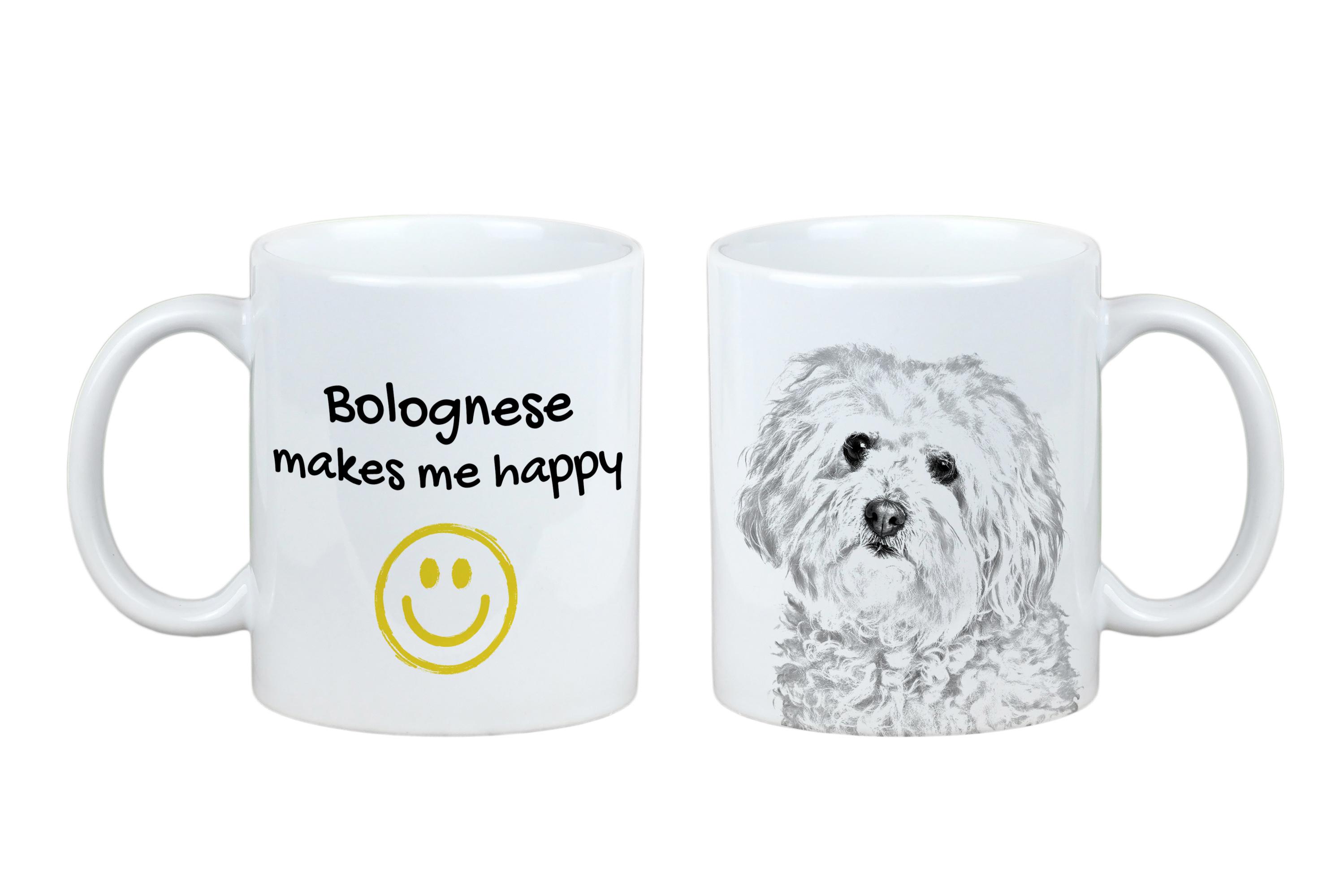 

Bichon Bolognese, Bolo, Botoli, Bottolo - cup with a dog, cheerful cup for a dog lover, personalized gift from the Art-Dog brand білий
