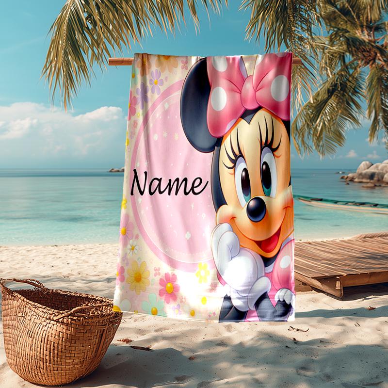 Custom Name Ultra-Soft Beach Towel with Minnie Theme,Ideal for Pool - Camping, Diving - Perfect Travel Essential, Vibrant Beach Towel.