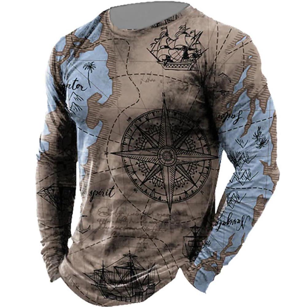 

Мужская повседневная футболка больших размеров с персонализированной навигационной картой, мужская футболка с круглым вырезом в стиле ретро в уличном стиле. 2XL