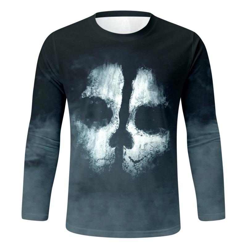 Série Carnaval de Halloween Camiseta Masculina Casual de Manga Comprida Estampada em 3D