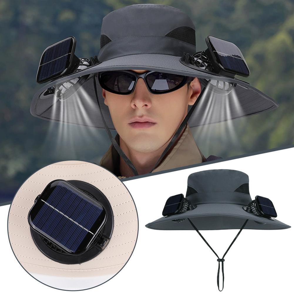 Solar Powered Fan Sun Hat Wide Brim UV Protection 3 Speed Cooling Fan Hat for Outdoor Fishing Hiking