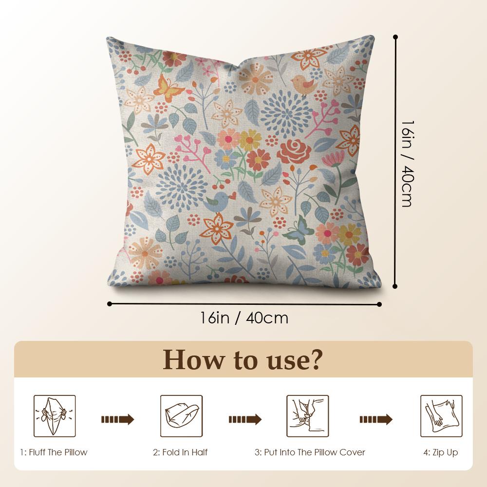 Boho Wildflowers Pattern Cushion Cover Natural Linen Pillow Cover Double-Sided Print Cushion Cover For Sofa Home Decor