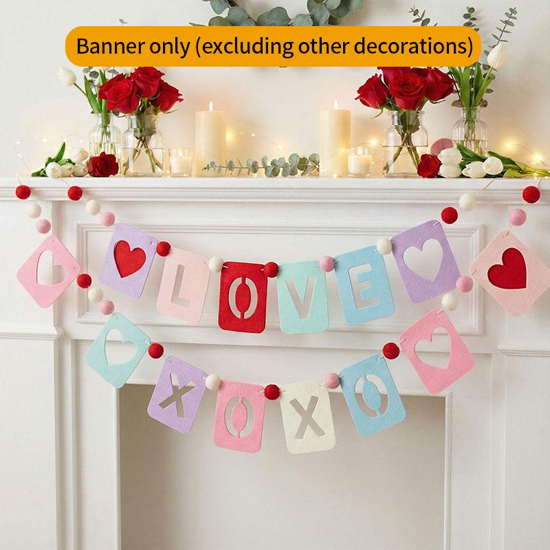 Neue Rot-Rosa Herz Filzblumen-Girlande Banner Für Valentinstag Hochzeit Verlobung Party Dekoration Und Heimdekoration