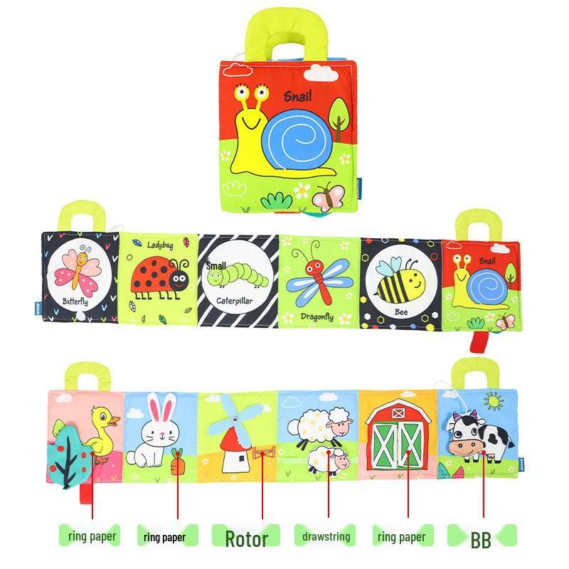 

Black & White Baby Bed Bumper Cloth Book: Cartoon Animal Design, Teething Toy, Anti-Kick, Hanging Infant Accessory