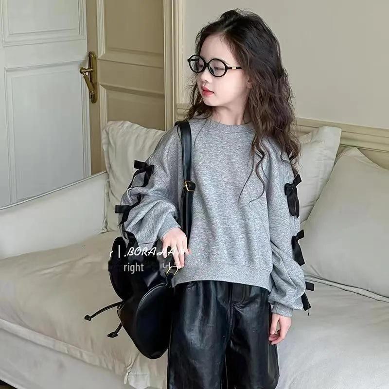 

Світшот з бантом у корейському стилі для дівчаток - повсякденний топ з довгими рукавами 2024 для середніх і великих дітей 130cm