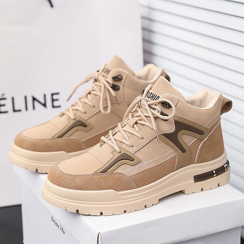 Fashion Thick Soled Quality Short Boots Versatile Trendy Men's Work Shoes Lace Up Casual Sports British Style Men Platform Boots