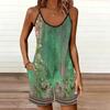 Womens Sleeveless Spaghetti Strap Romper Retro Floral Print Pocket Short Jumpsuit