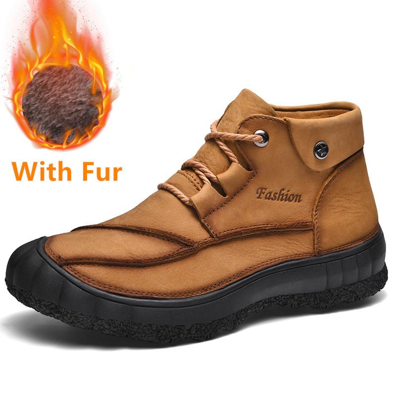 Male Comfortable High Top Hiking Shoe Men Winter Plush Snow Boots 2026 New Arrival Lace-Up Men's Ankle Boots Non-Slip Male Shoes