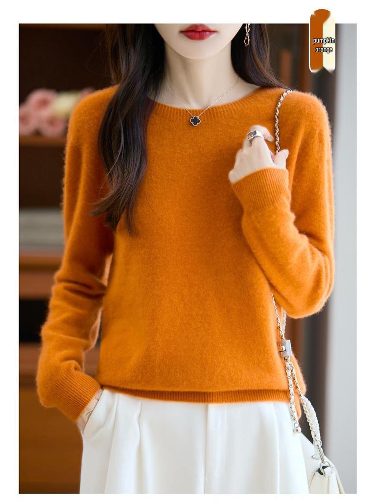 Herbst/Winter 2025 Damen 100% Wolle Nahtloser Rundhals Pullover