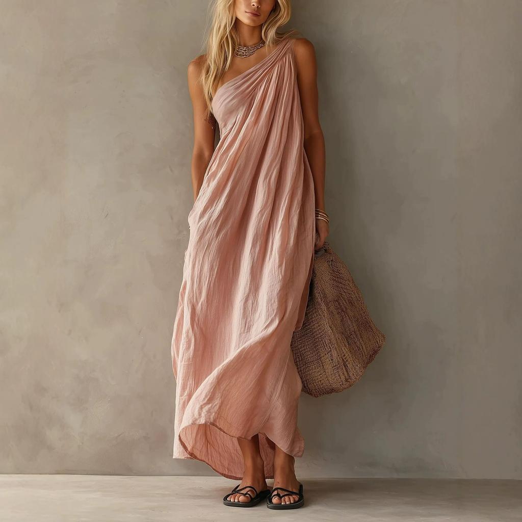Europe, America 2026 Station Summer Fashion Elegant Single Shoulder Sleeveless Exquisite Long Dress Women's Clothing
