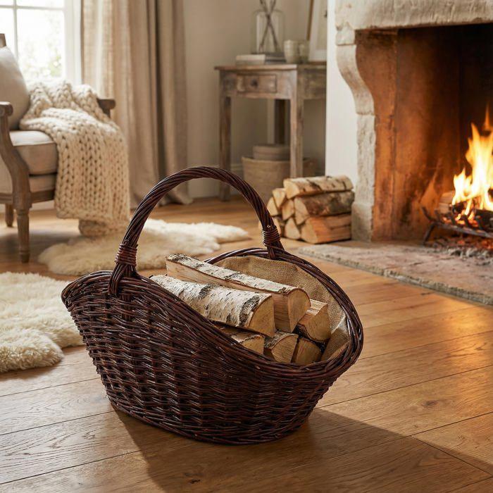 Panier à bois - CREATIVE HOME - Range-bûches - Osier 100% naturel - Marron foncé - 64x39x43 cm