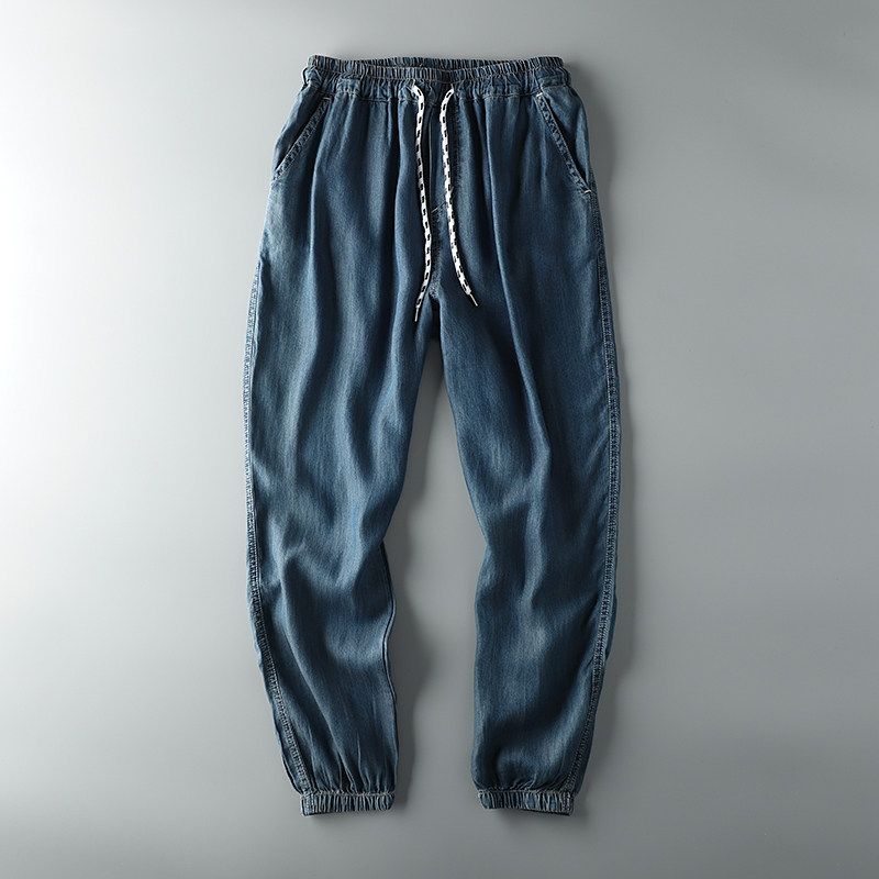 Cut Labels Summer Thin Jogger Pants Drape Lyocell Jeans Dark Blue 2XL