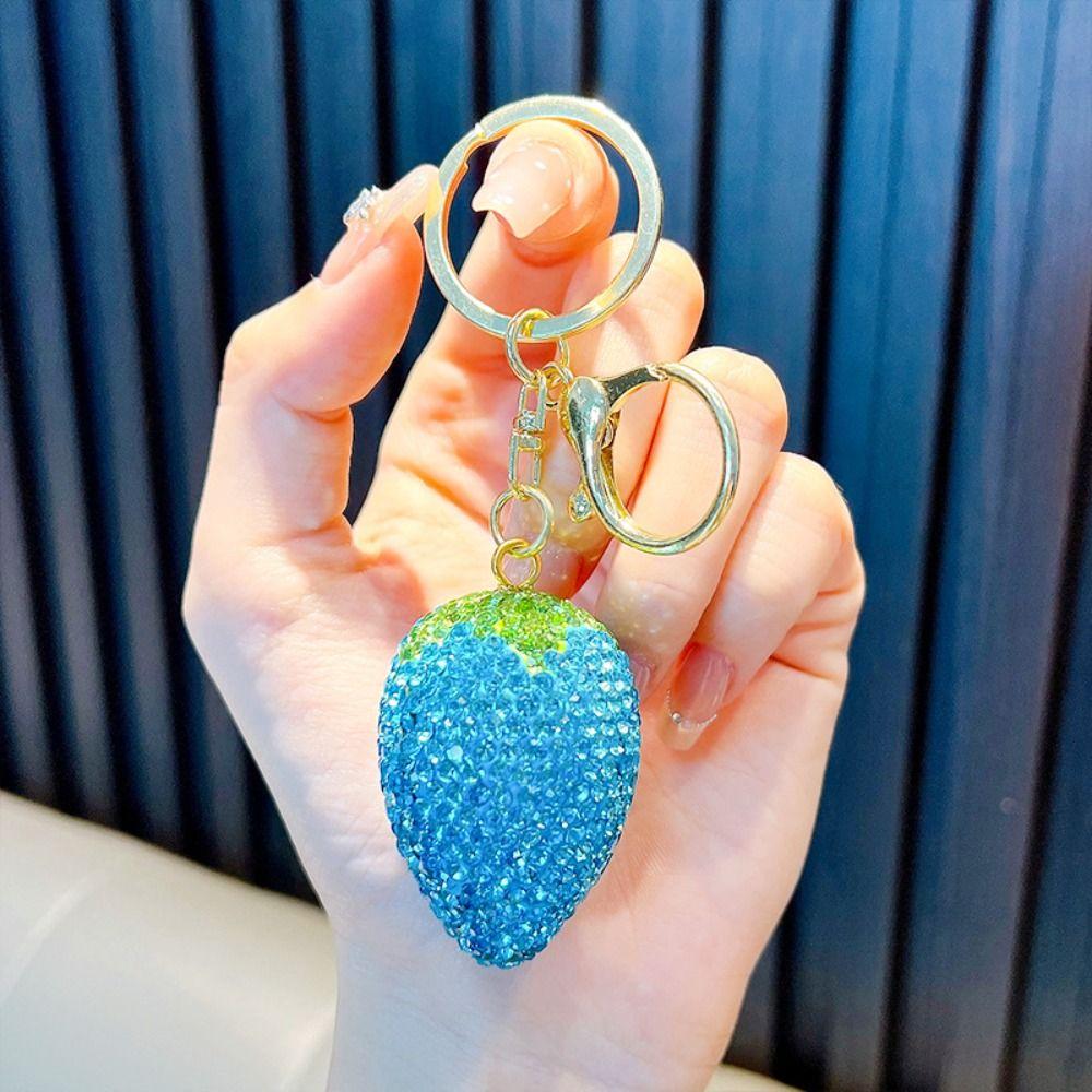 Crystal Strawberry Rhinestone Keychain Sparkling Car Keyring Funny Rhinestone Pendant  Jewelry Gift