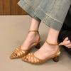 Fashion French Retro Pointed Toe Hollow Out Middle Heel Baotou Fashion Sandalias De Mujer Casual Roman High Heels Luxury Women Shoes