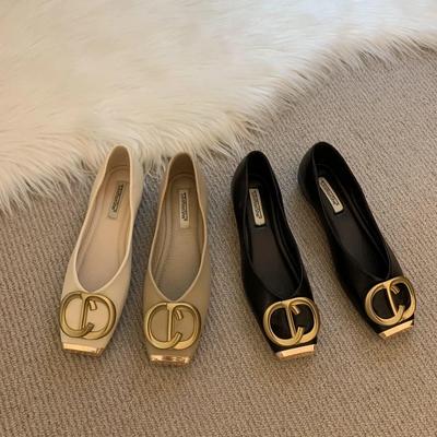 Moda Moda Decoración Metálica Zapatos de Mujer Primavera Otoño Mujer Slip-On Planos Acogedores Punta Cuadrada Ocio Zapatos Mujer Diseño de Lujo Nuevo