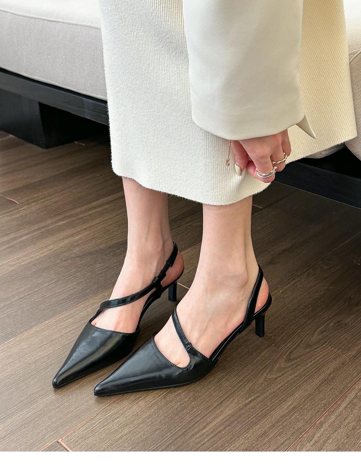 

Hongkai, светло-голубые туфли-лодочки на высоком каблуке с острым носком женские с открытой пяткой 2025 лето новая тонкий каблук мелкая посадка одинарные туфли 35 чёрный