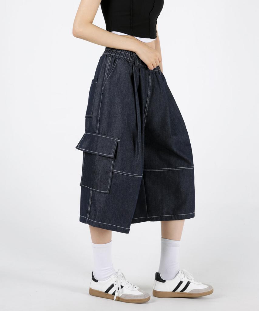UMM Women'S Double-Tuck Bermuda Cargo Denim Pants 2 Colors