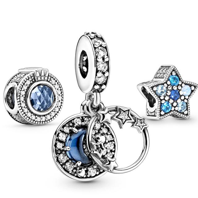 3pcs /Lot Blue Enamel Globe Charms Beads Star Pendant Fit Diy Brand Charm Bracelets Necklaces For Women Fashion Jewelry Making