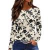 Women's Fashion Casual Slit Hem Round Neck Long Sleeve Loose Printed T-Shirt Ladies Top
