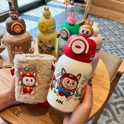 Double Drink Thermos Cup with Straw Direct Drink Cup Cover Cute Straw Cup Student Portable Water Cup