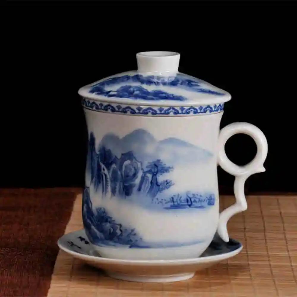 Cupa de ceai ceramică chinezească Jingdezhen porțelan albastru și alb ceașcă personală cu capac filtru întâlnire ceașcă cu bule birou