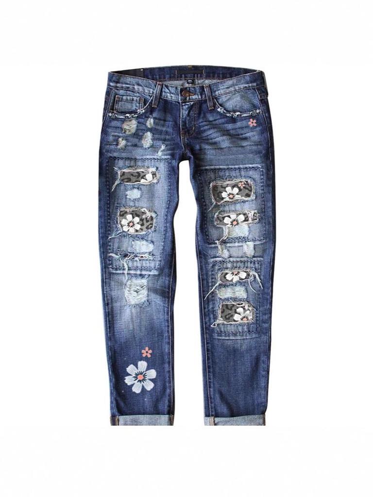 Damskie europejskie i amerykańskie wąskie dżinsy z nadrukiem