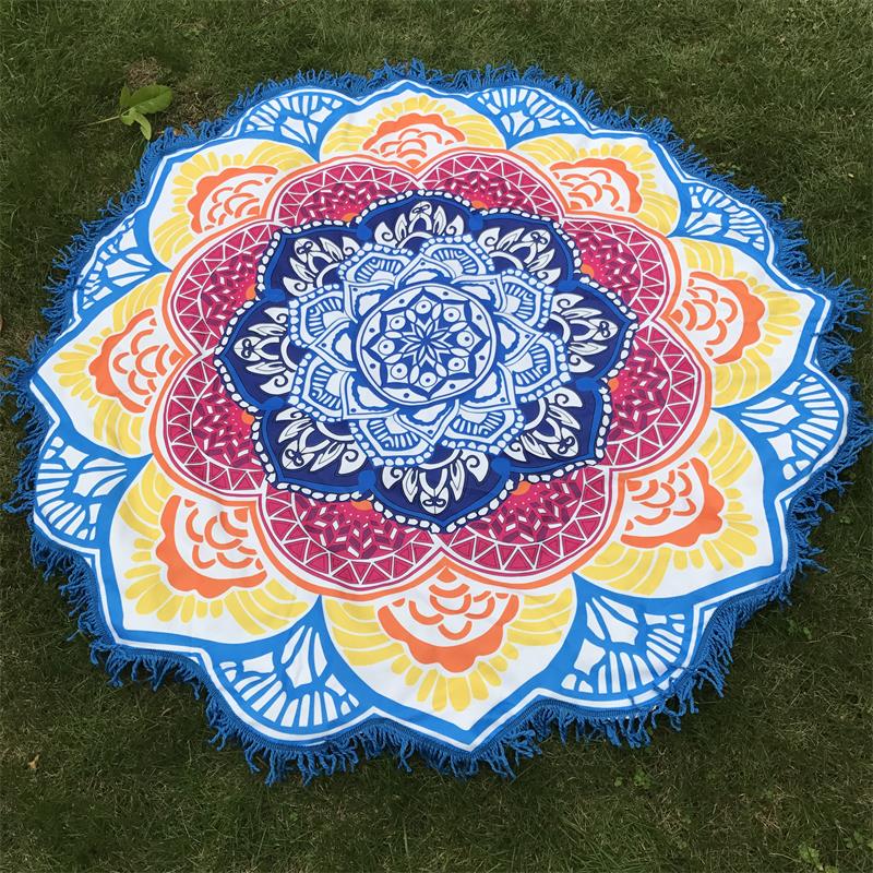 Microfiber Beach Towel Tassel Indian Mandala Tapestry Lotus Printed Bohemian Bikini Cover-Up Blanket Bath Towel