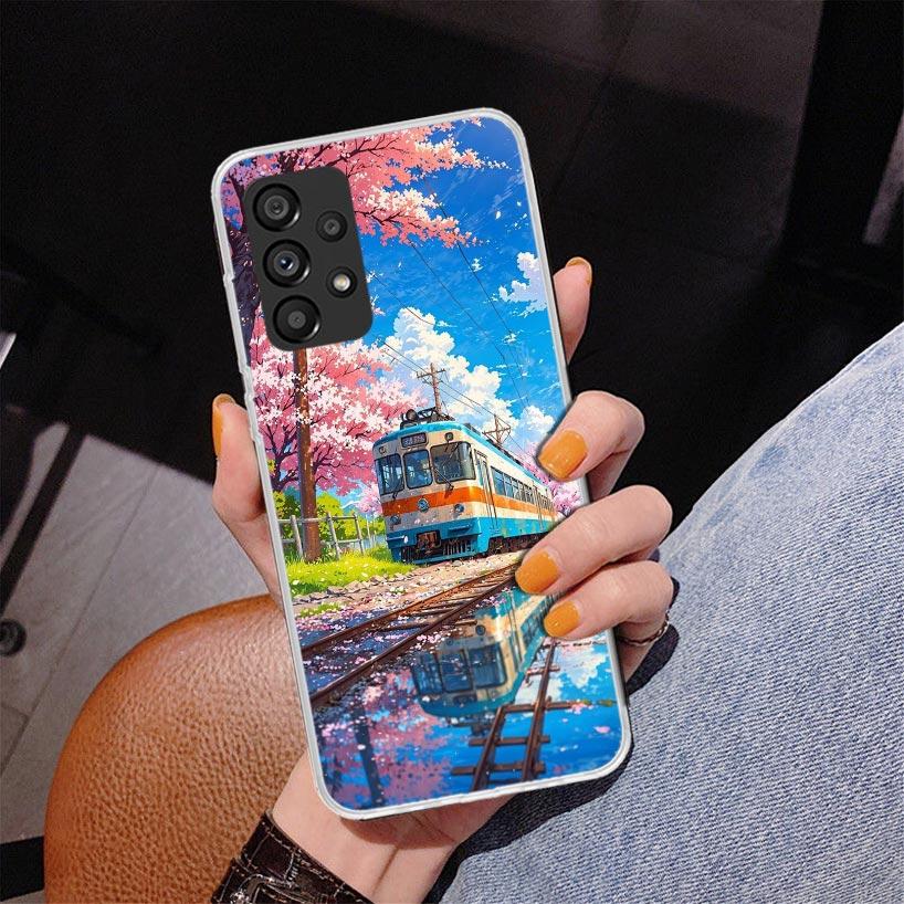 Retro Japanese Sakura Train Phone Case For Samsung Galaxy A52 A32 A22 A12 A51 A31 A50S A30S A20S A10S Note 20 Ultra 10 Plus S10