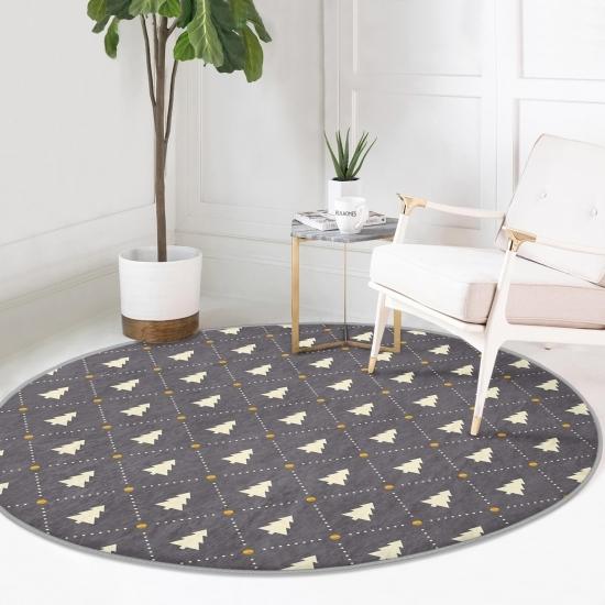 

Gold Polka Dot Pine Tree Pattern Digital Printed Modern Corridor and Hallway Round Carpet With Washable Non Slip Base On Gray Floor Deymend